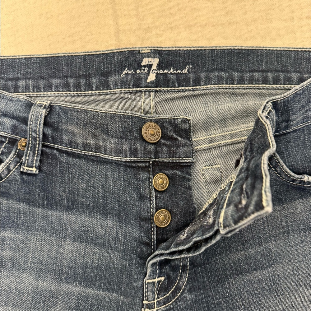 7 For All Mankind Women's Blue Button-Fly Shorts